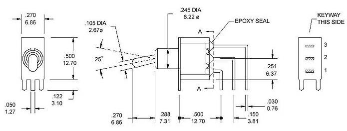 单排弯脚红色两档钮子开关TS8102C4钮子开关