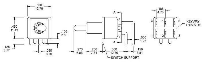 双排红色两档钮子开关TS8202C3