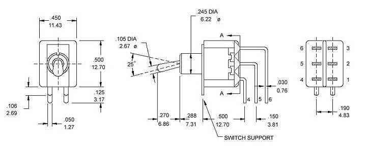 红色两档钮子开关TS8-202C4   