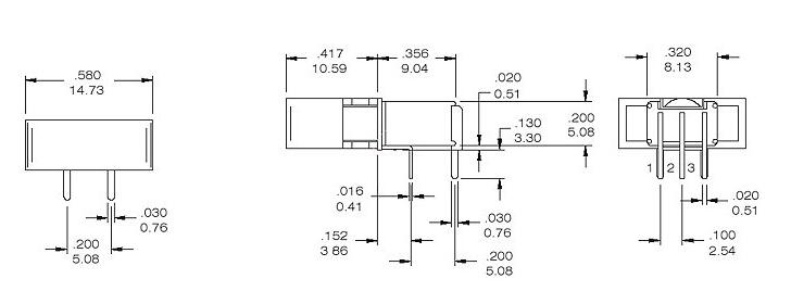 RS4-102R3 红色六脚两档 90度弯脚 卧式钮子开关