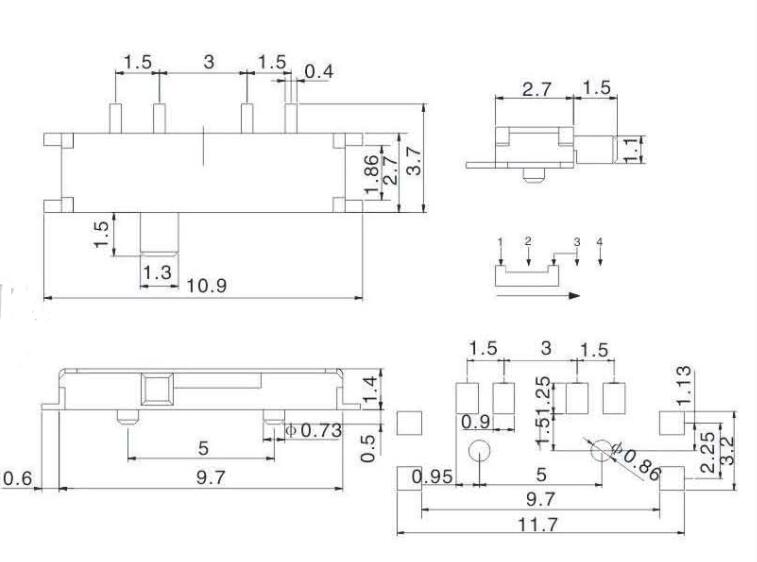 八脚拨动开关图纸