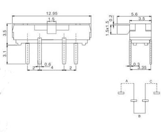 4脚拨动开关接线尺寸图