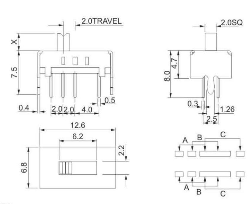 2P3T拨动开关规格图