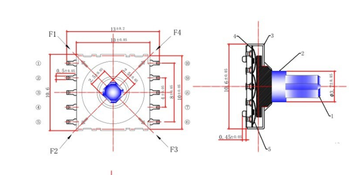 10脚五向开关尺寸图