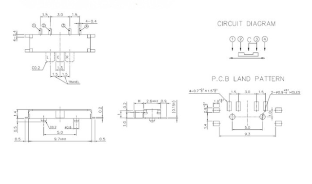 mini八脚拨动开关尺寸图