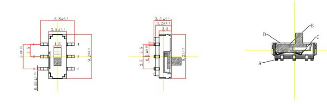 六脚小拨动开关尺寸图