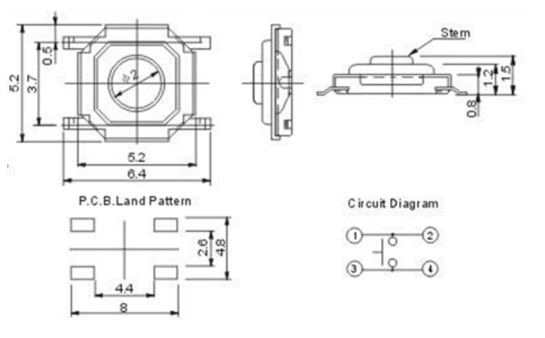 tact switch Size chart