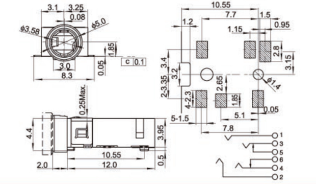貼片耳機插座規格圖