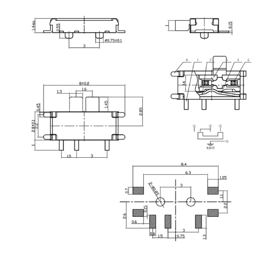 七脚拨动开关尺寸图