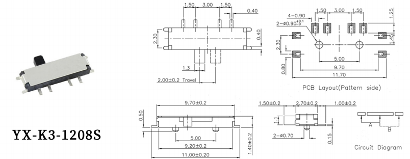 八脚拨动开关K3-1208s图片