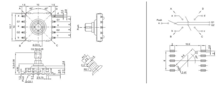 多功能五向开关尺寸图纸
