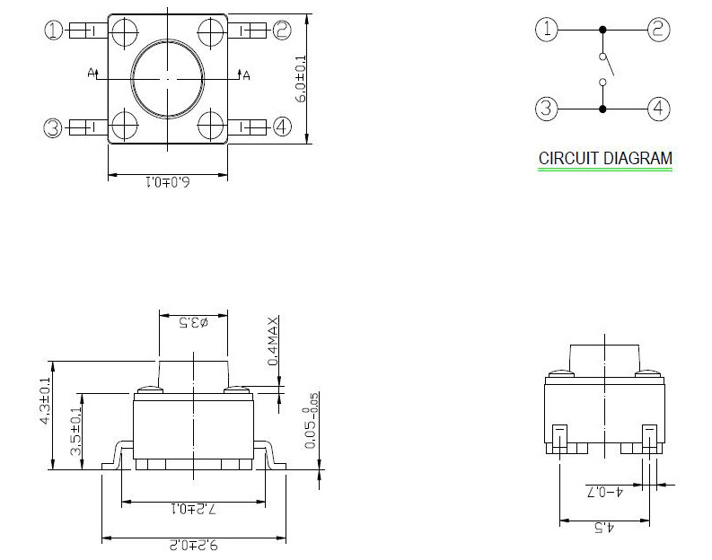 6x6x5轻触开关尺寸图