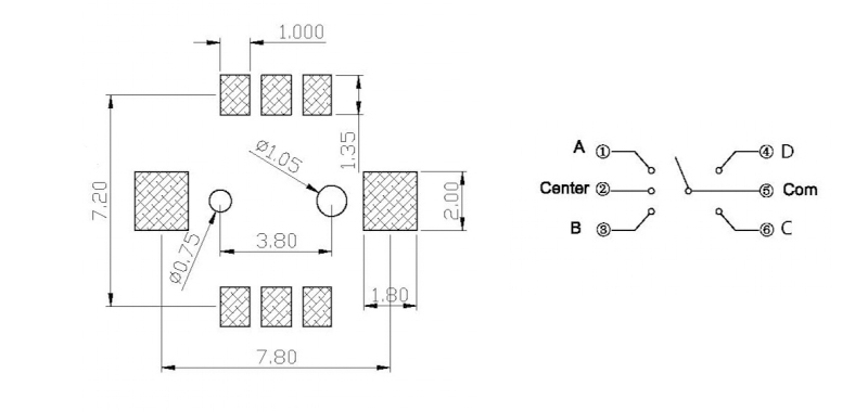7*7*5带柱五向开关接线图