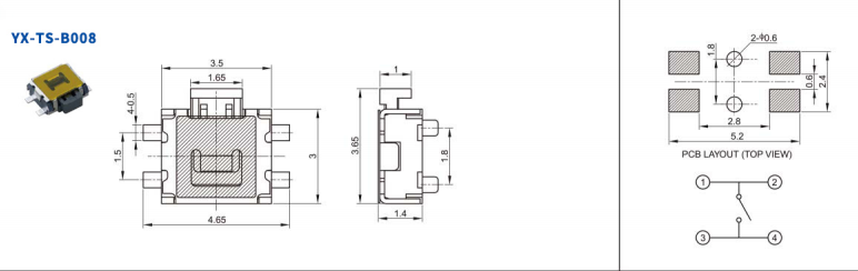 3.5*3小乌龟四脚轻触开关电路图