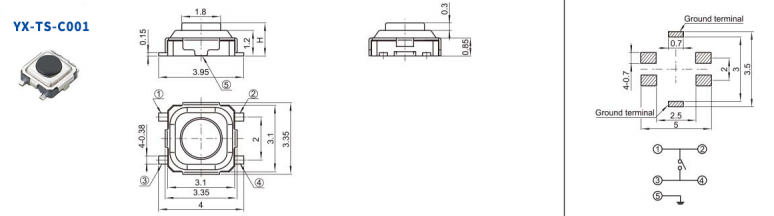 3.35*3.35四脚轻触开关电路图
