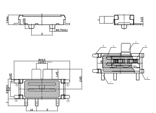 七脚拨动开关尺寸图纸