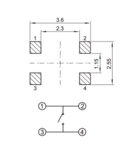 YX-TS-A003,3*2.6微型輕觸開關電路圖