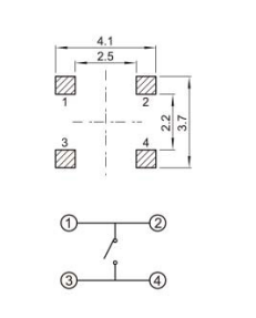 YX-TS-A005，3.7*3.7小型貼片輕觸開關電路圖